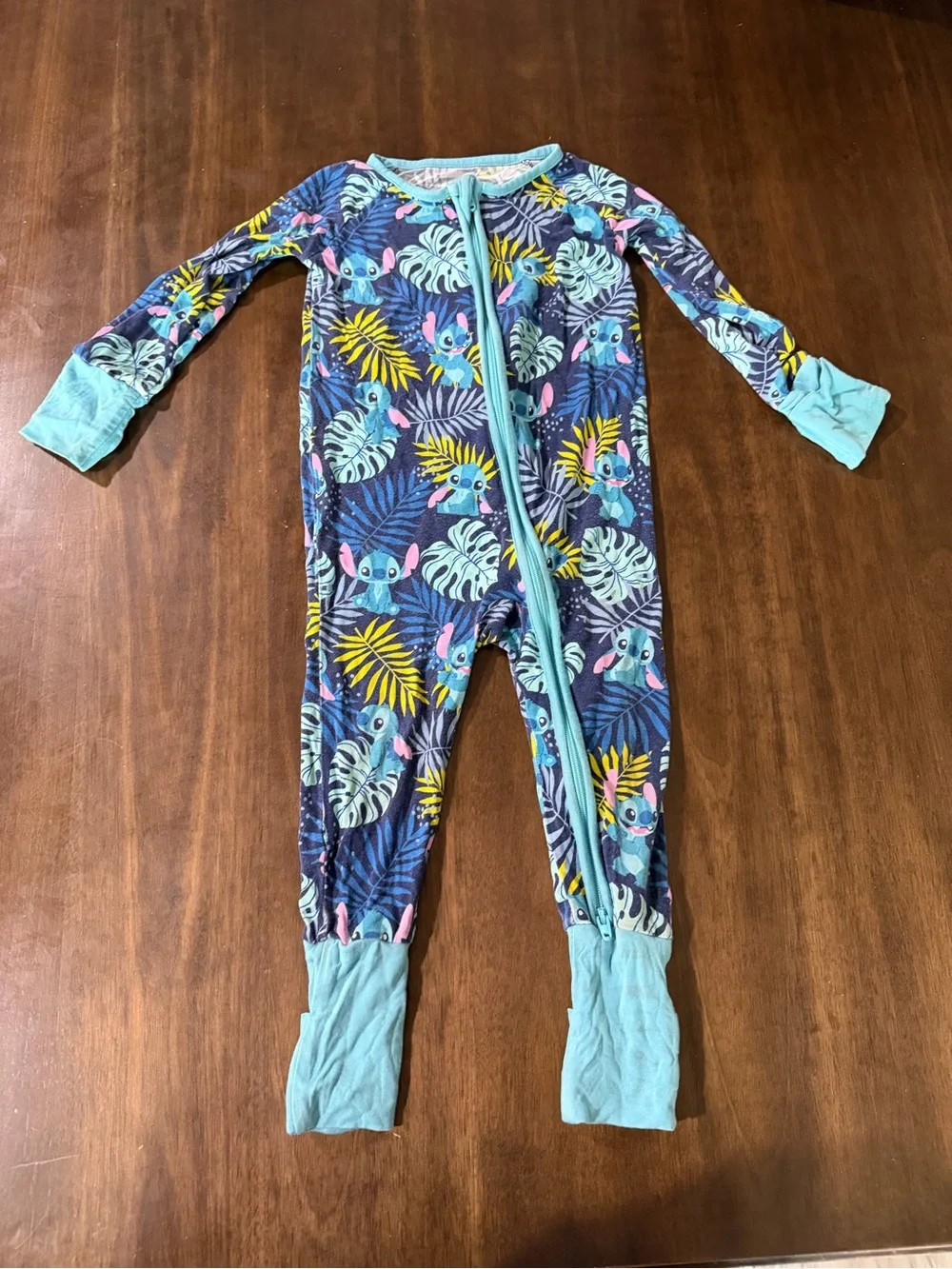 Little Sleepies Tropical Stitch Print One-Piece Pajamas in Navy and Aqua